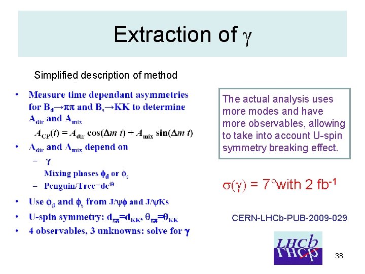 Extraction of g Simplified description of method The actual analysis uses more modes and