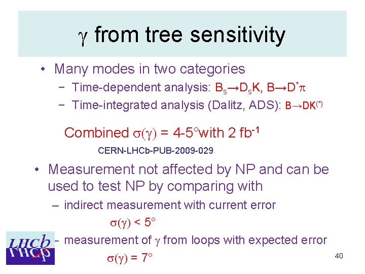 g from tree sensitivity • Many modes in two categories − Time-dependent analysis: Bs→Ds.