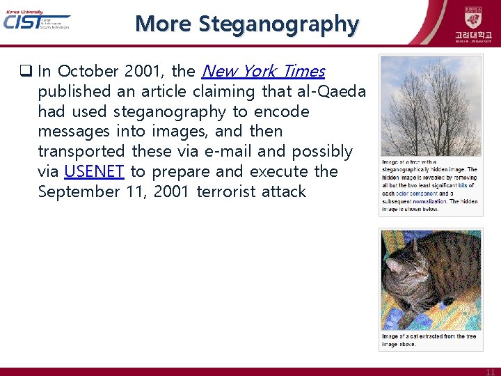 More Steganography In October 2001, the New York Times published an article claiming that
