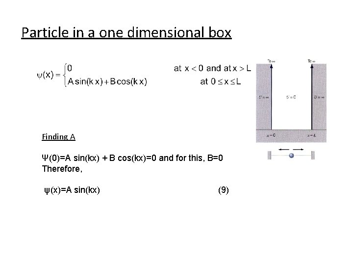 Particle in a one dimensional box Finding A Ψ(0)=A sin(kx) + B cos(kx)=0 and