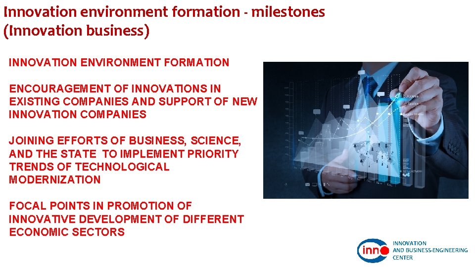 Innovation environment formation - milestones (Innovation business) INNOVATION ENVIRONMENT FORMATION ENCOURAGEMENT OF INNOVATIONS IN