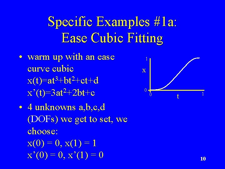 Specific Examples #1 a: Ease Cubic Fitting • warm up with an ease curve