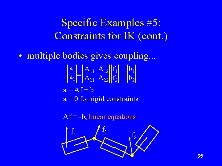 Specific Examples #5: Constraints for IK (cont. ) • multiple bodies gives coupling. .