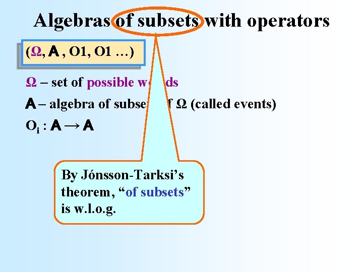 Algebras of subsets with operators (Ω, A , O 1 …) Ω – set
