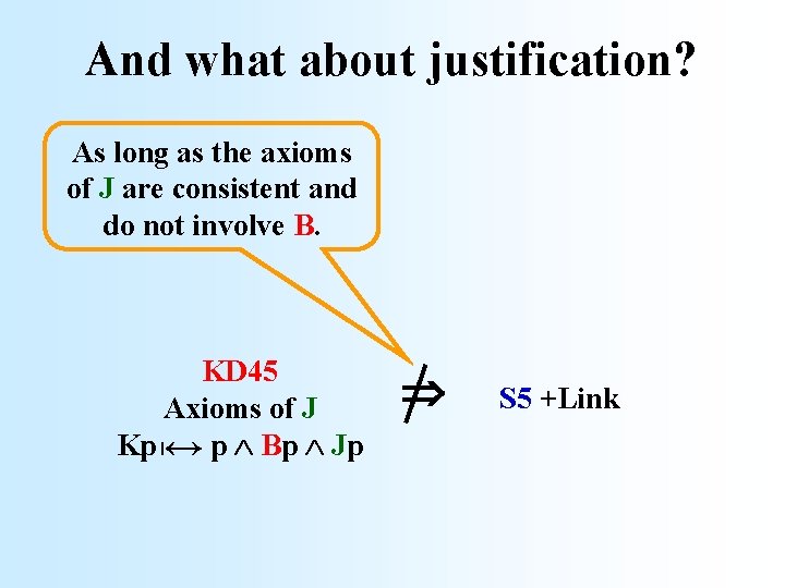 And what about justification? As long as the axioms of J are consistent and