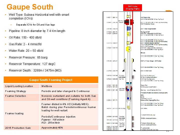 Gaupe South DHCI Line (Foamer Path) • Well Type: Subsea Horizontal well with smart