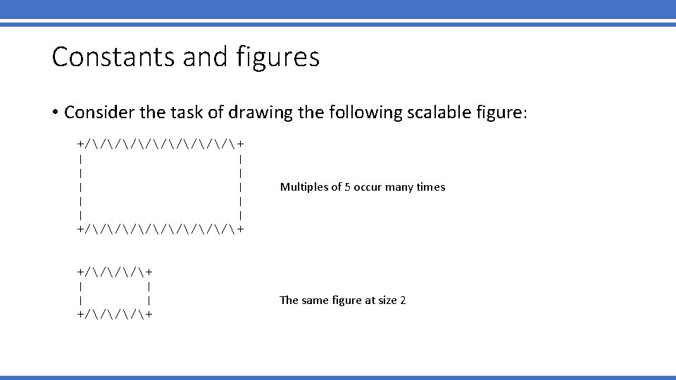 Constants and figures • Consider the task of drawing the following scalable figure: +/////+