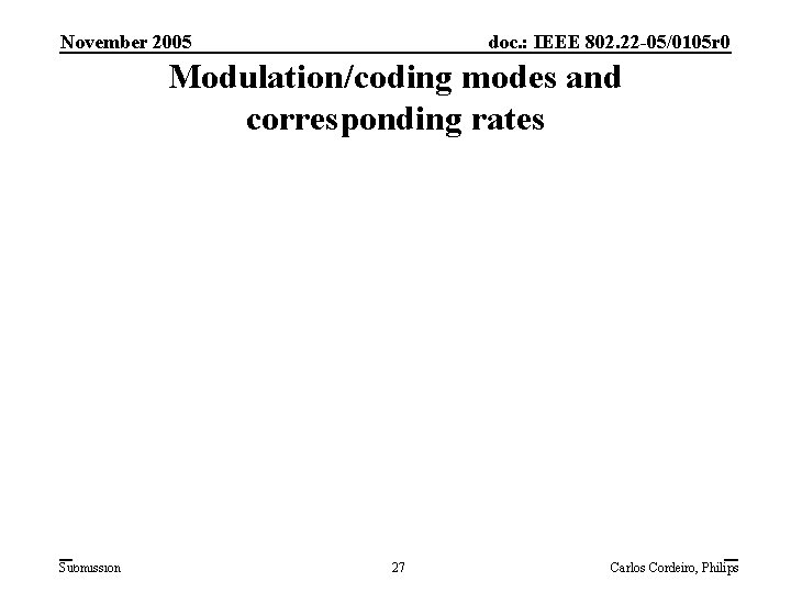 November 2005 doc. : IEEE 802. 22 -05/0105 r 0 Modulation/coding modes and corresponding