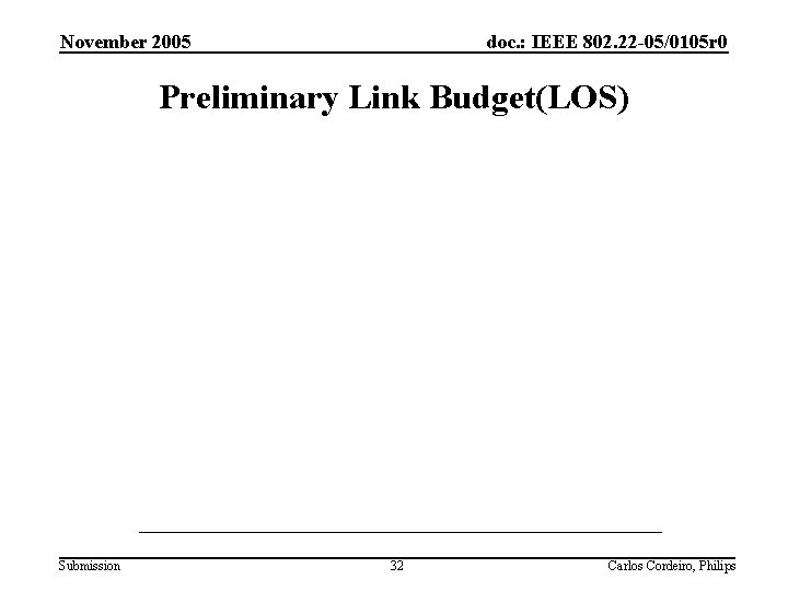 November 2005 doc. : IEEE 802. 22 -05/0105 r 0 Preliminary Link Budget(LOS) Submission