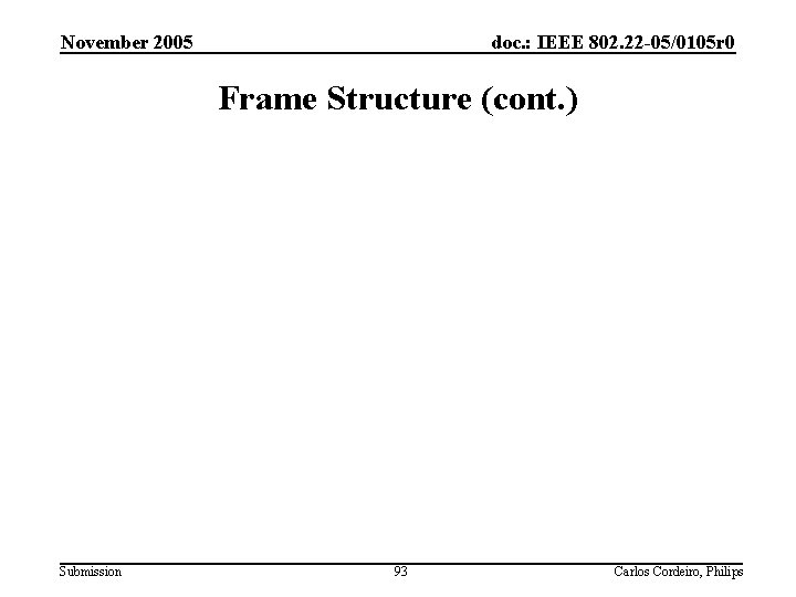 November 2005 doc. : IEEE 802. 22 -05/0105 r 0 Frame Structure (cont. )