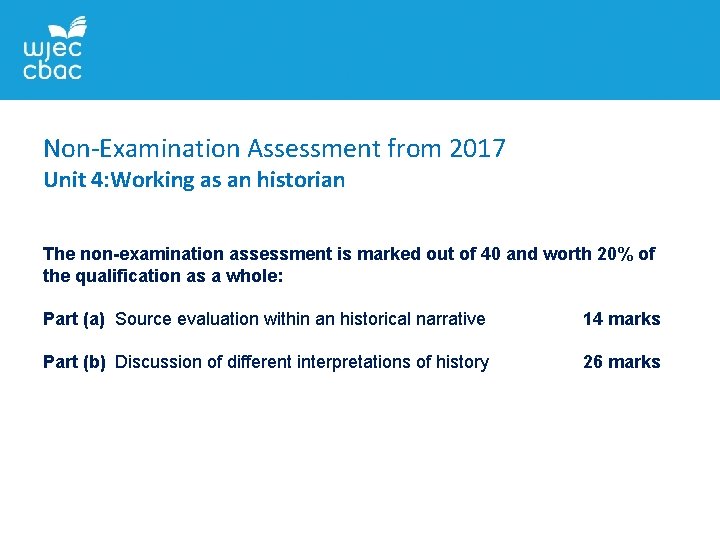 Non-Examination Assessment from 2017 Unit 4: Working as an historian The non-examination assessment is