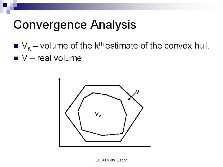 Convergence Analysis n n VK – volume of the kth estimate of the convex