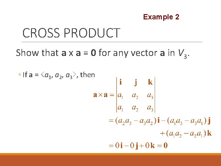Example 2 CROSS PRODUCT Show that a x a = 0 for any vector