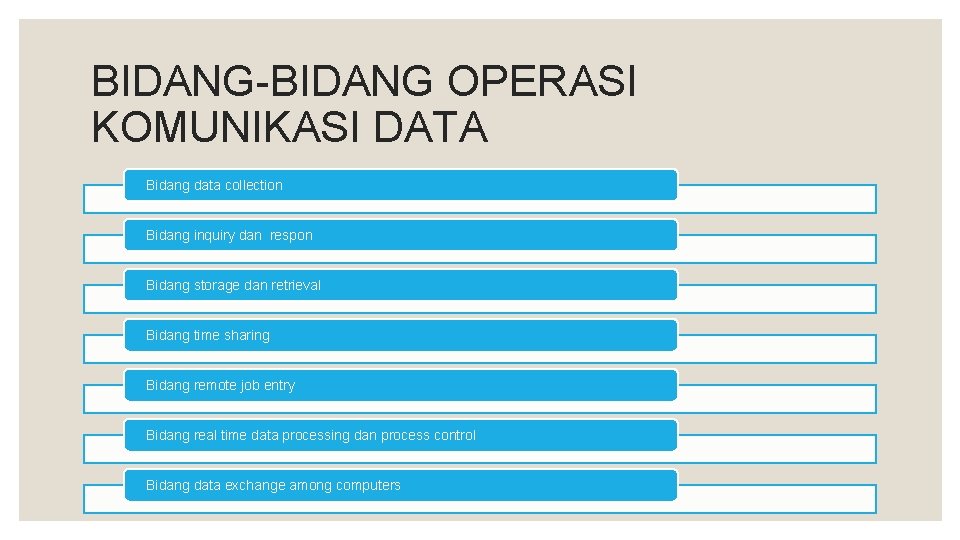 BIDANG-BIDANG OPERASI KOMUNIKASI DATA Bidang data collection Bidang inquiry dan respon Bidang storage dan
