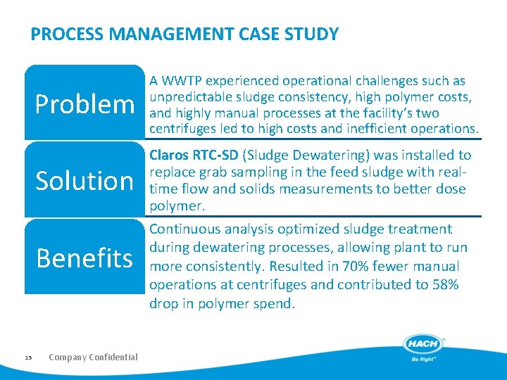 PROCESS MANAGEMENT CASE STUDY Problem A WWTP experienced operational challenges such as unpredictable sludge