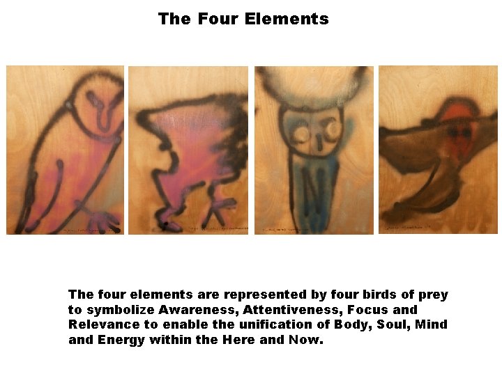 The Four Elements The four elements are represented by four birds of prey to