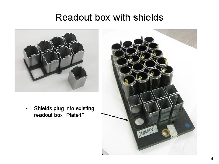 Readout box with shields • Shields plug into existing readout box “Plate 1” 4