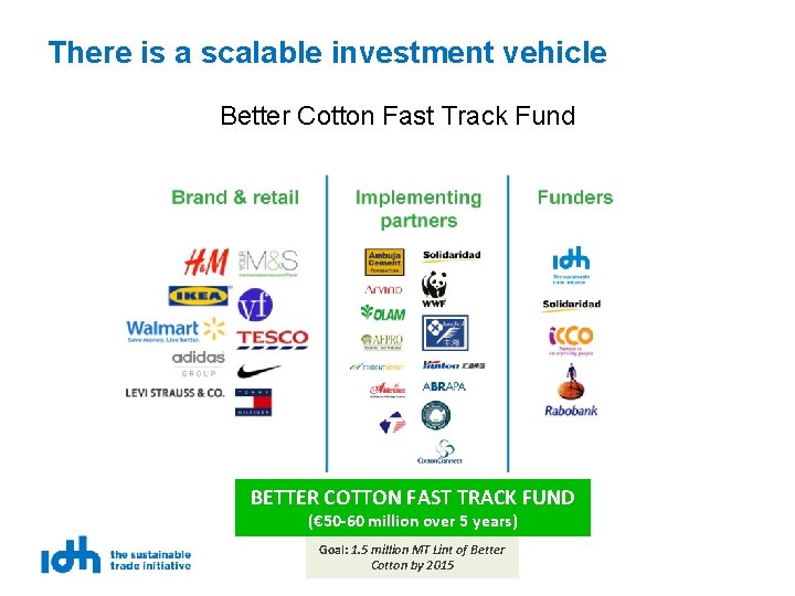 There is a scalable investment vehicle Better Cotton Fast Track Fund BETTER COTTON FAST