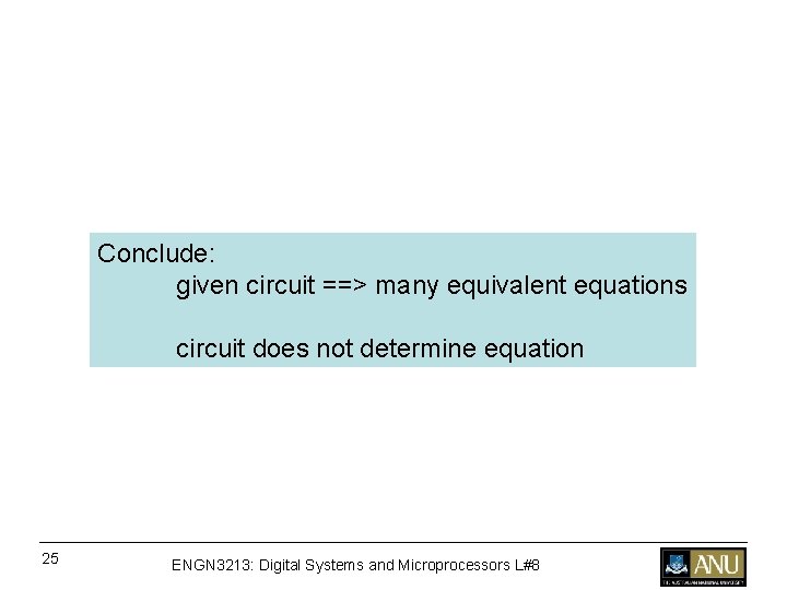 Conclude: given circuit ==> many equivalent equations circuit does not determine equation 25 ENGN Conclude: given circuit ==> many equivalent equations circuit does not determine equation 25 ENGN