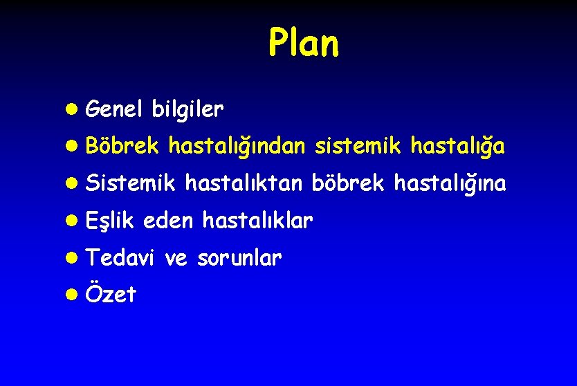 Plan l Genel bilgiler l Böbrek hastalığından sistemik hastalığa l Sistemik hastalıktan böbrek hastalığına