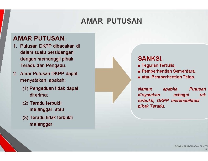 AMAR PUTUSAN. 1. Putusan DKPP dibacakan di dalam suatu persidangan dengan memanggil pihak Teradu