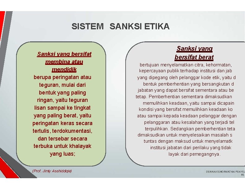 SISTEM SANKSI ETIKA Sanksi yang bersifat membina atau mendidik berupa peringatan atau teguran, mulai