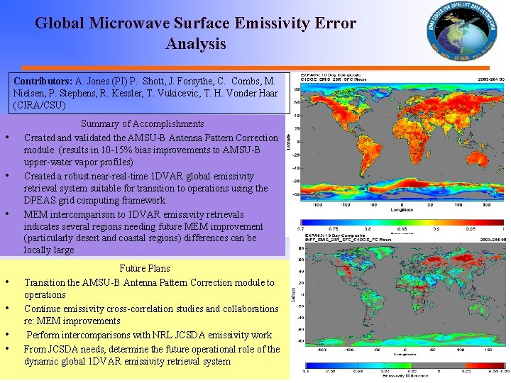 Global Microwave Surface Emissivity Error Analysis Contributors: A. Jones (PI) P. Shott, J. Forsythe,