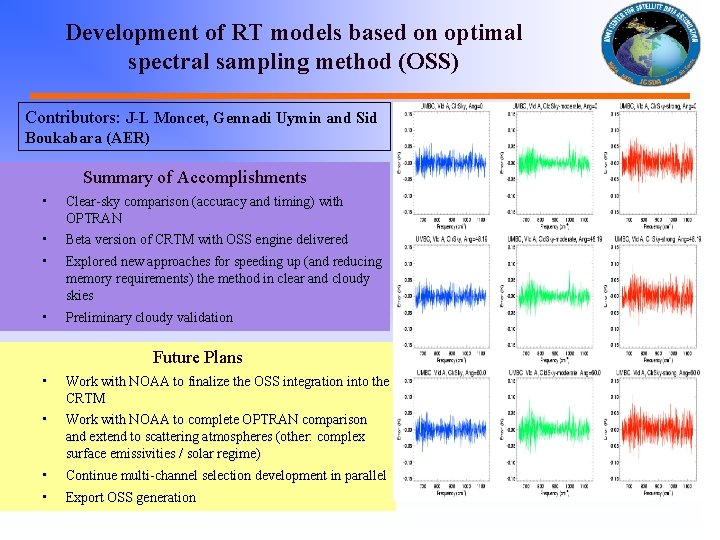 Development of RT models based on optimal spectral sampling method (OSS) Contributors: J-L Moncet,