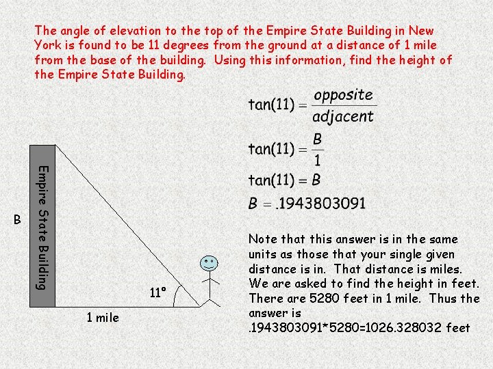The angle of elevation to the top of the Empire State Building in New