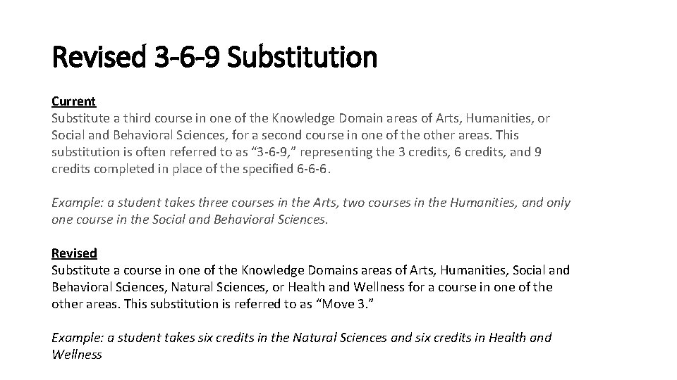 Revised 3 -6 -9 Substitution Current Substitute a third course in one of the