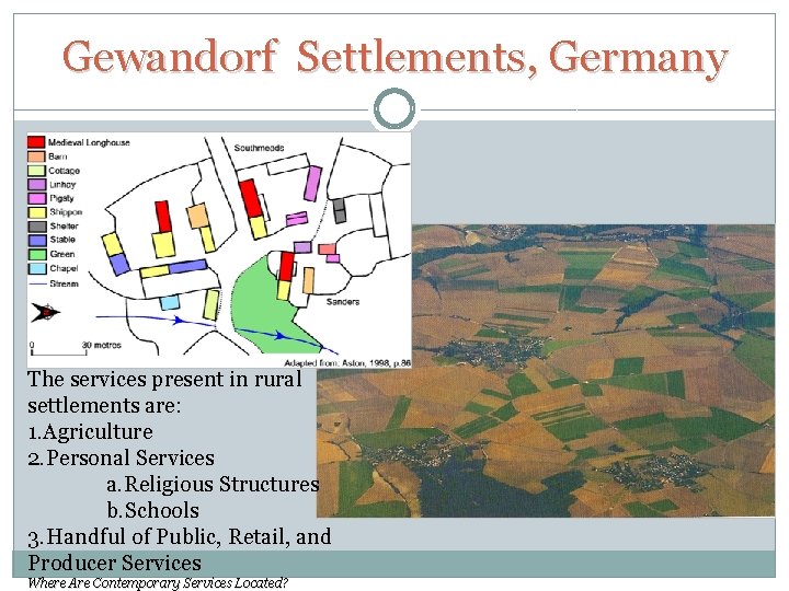 Gewandorf Settlements, Germany The services present in rural settlements are: 1. Agriculture 2. Personal