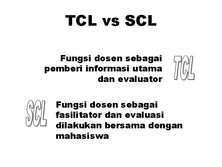 TCL vs SCL Fungsi dosen sebagai pemberi informasi utama dan evaluator Fungsi dosen sebagai