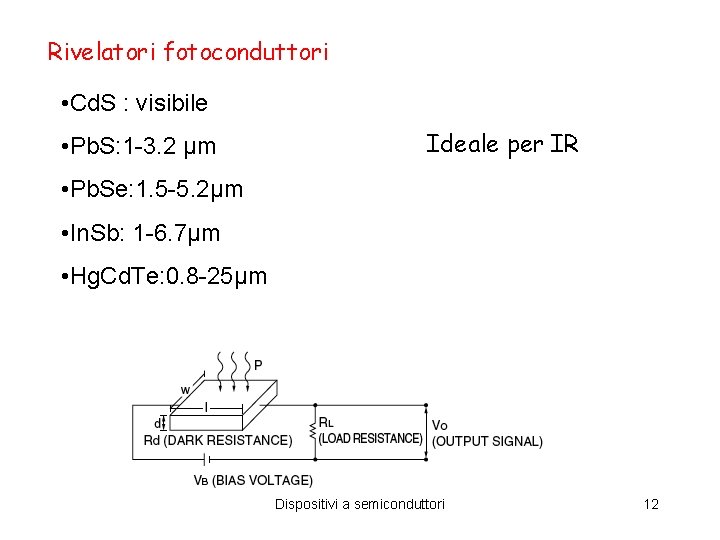 Rivelatori fotoconduttori • Cd. S : visibile • Pb. S: 1 -3. 2 µm