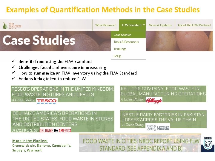 Examples of Quantification Methods in the Case Studies ü ü Benefits from using the