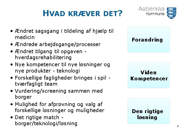 HVAD KRÆVER DET? • Ændret sagsgang i tildeling af hjælp til medicin • Ændrede