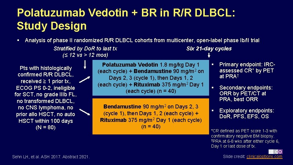 Polatuzumab Vedotin + BR in R/R DLBCL: Study Design § Analysis of phase II