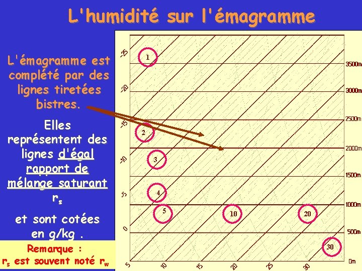 L'humidité sur l'émagramme L'émagramme est complété par des lignes tiretées bistres. Elles représentent des