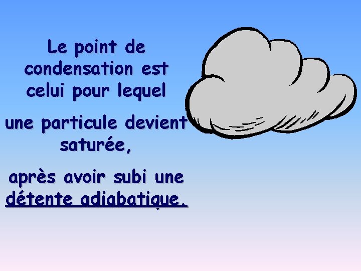 Le point de condensation est celui pour lequel une particule devient saturée, après avoir