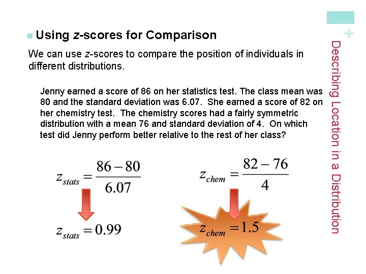 We can use z-scores to compare the position of individuals in different distributions. Jenny