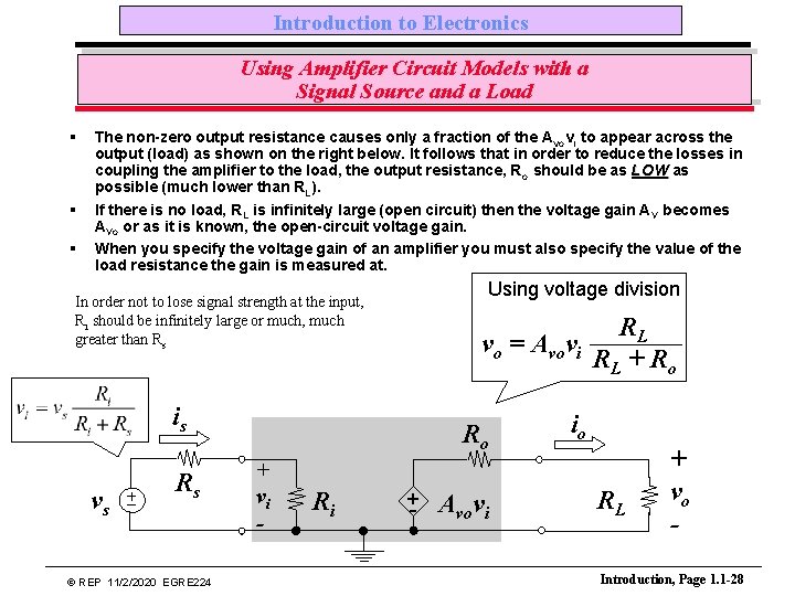 Introduction to Electronics Using Amplifier Circuit Models with a Signal Source and a Load