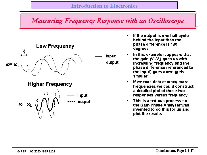 Introduction to Electronics Measuring Frequency Response with an Oscilloscope § Low Frequency f input