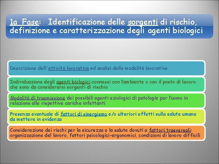 1 a Fase: Identificazione delle sorgenti di rischio, definizione e caratterizzazione degli agenti biologici