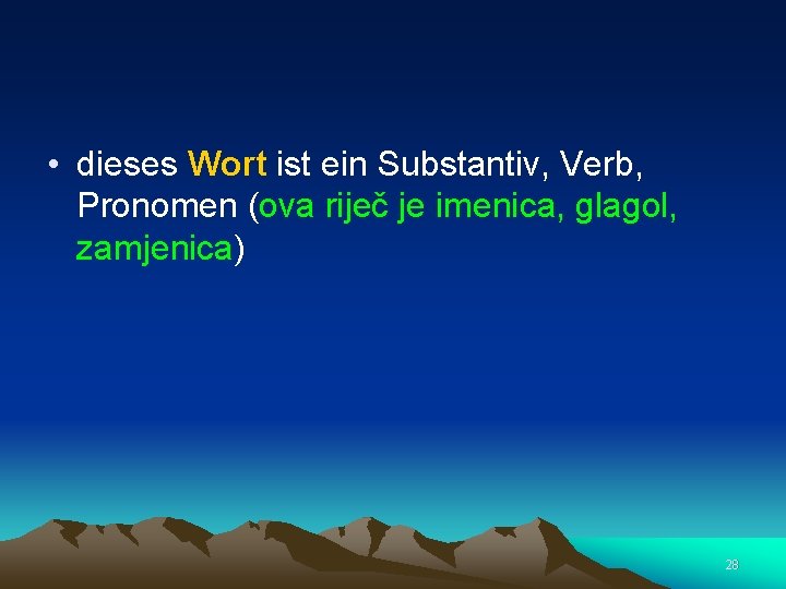 • dieses Wort ist ein Substantiv, Verb, Pronomen (ova riječ je imenica, glagol,