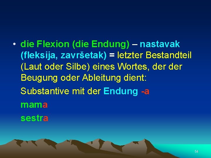  • die Flexion (die Endung) – nastavak (fleksija, završetak) = letzter Bestandteil (Laut