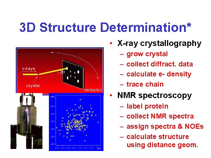 3 D Structure Determination* • X-ray crystallography – – grow crystal collect diffract. data