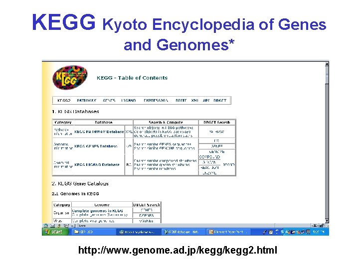 KEGG Kyoto Encyclopedia of Genes and Genomes* http: //www. genome. ad. jp/kegg 2. html