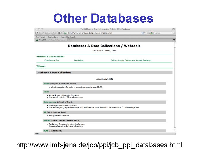 Other Databases http: //www. imb-jena. de/jcb/ppi/jcb_ppi_databases. html 