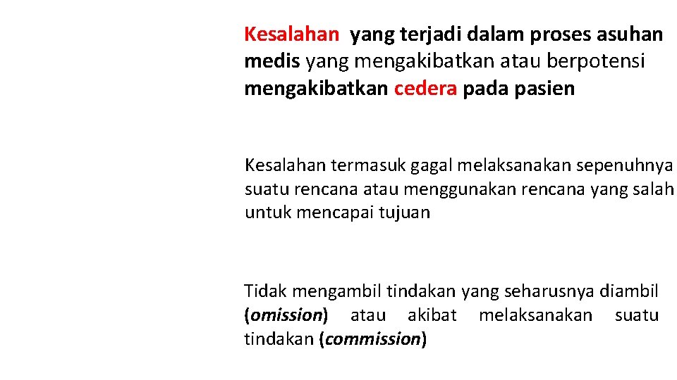 Kesalahan yang terjadi dalam proses asuhan medis yang mengakibatkan atau berpotensi mengakibatkan cedera pada