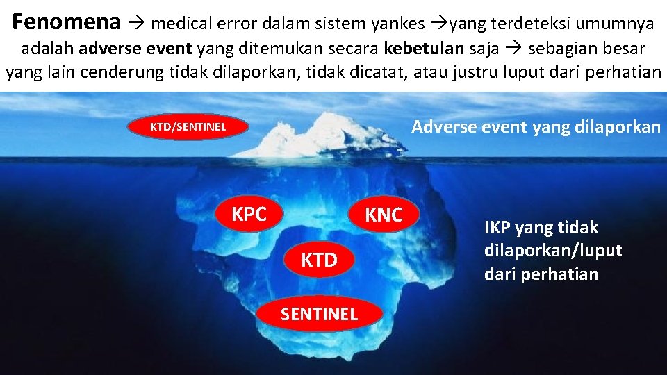 Fenomena medical error dalam sistem yankes yang terdeteksi umumnya adalah adverse event yang ditemukan