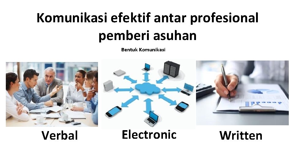 Komunikasi efektif antar profesional pemberi asuhan Bentuk Komunikasi Verbal Electronic Written 